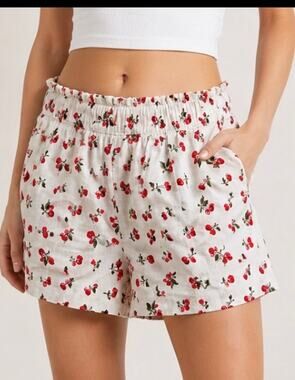 Abercrombie & Fitch Cherry Print Linen Blend Pull-On Shorts Women’s Small